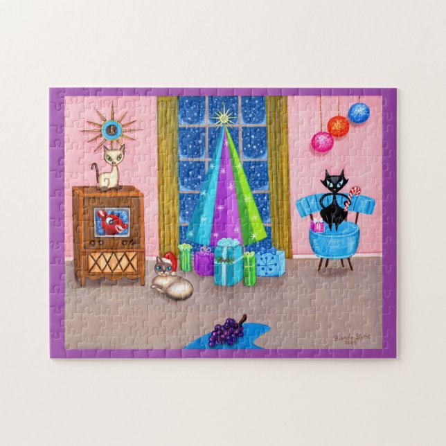 Puzzle Navidades modernos de mediados de siglo Cats de la (Horizontal)