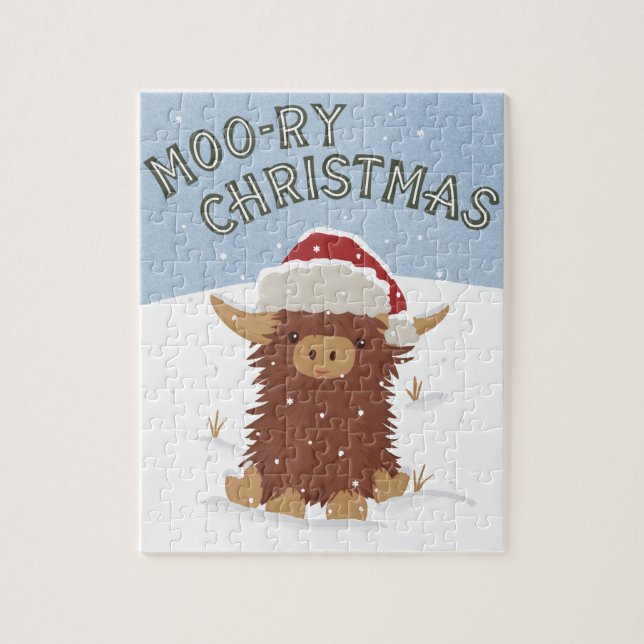 Puzzle Navidades moo-ry linda y conmovedora vaca de Highl (Vertical)