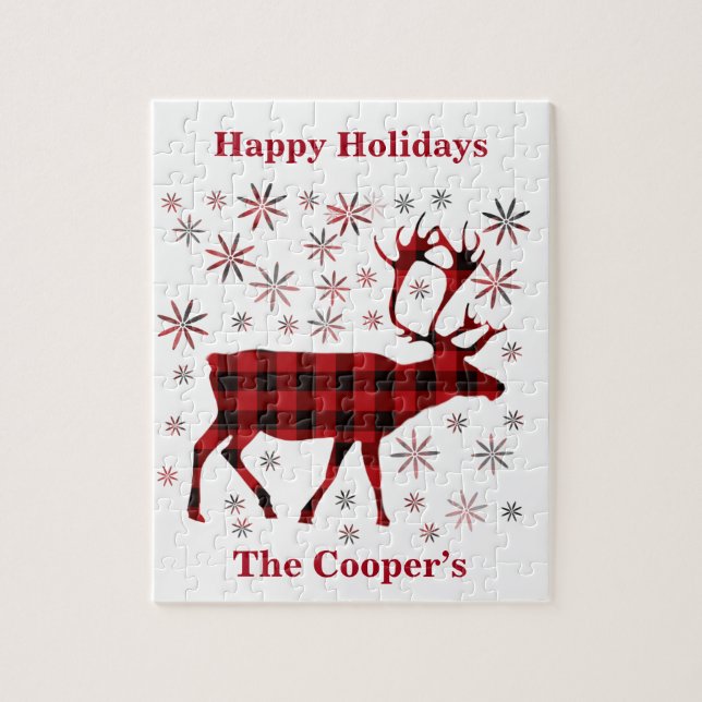 Puzzle Navidades Moose, venado, alce, caribú, águilas roj (Vertical)