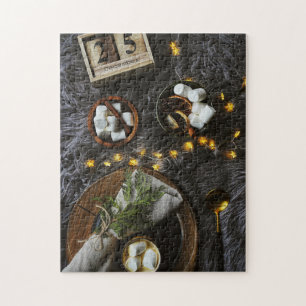 Puzzle Navidades mordiendo chocolate caliente y marismas