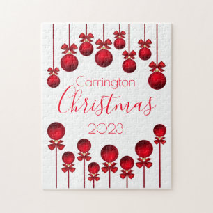 Puzzle Navidades Nombre Año Ornamentos Rojos Guión de opc