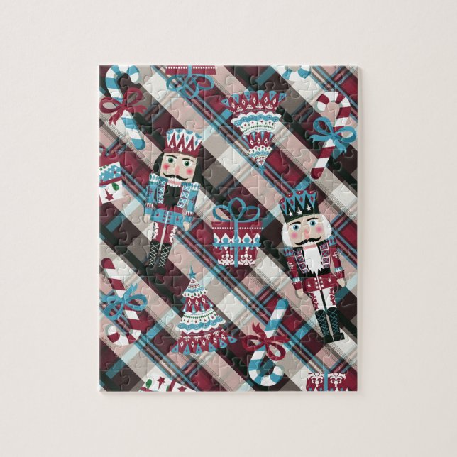 Puzzle Navidades Nutcracker Plaid Blue Burgundy (Vertical)