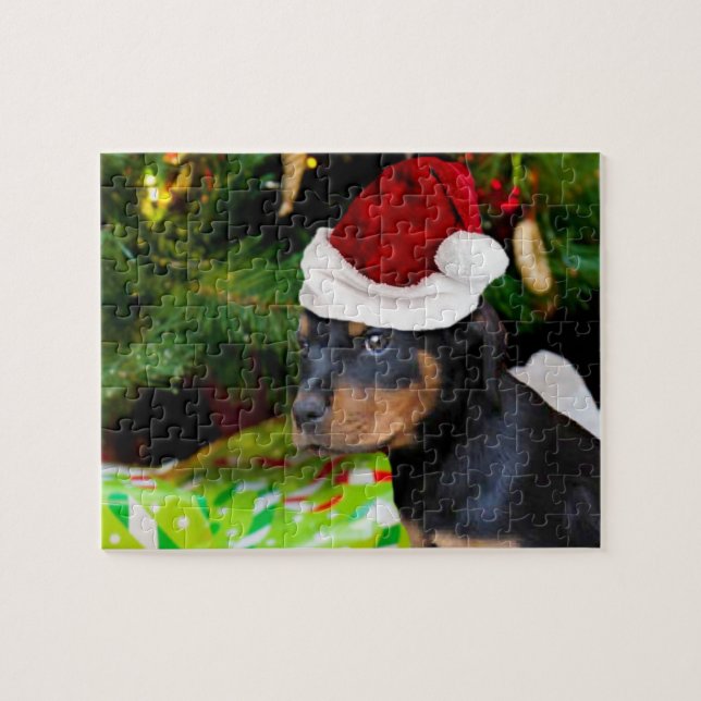 Puzzle Navidades Perritos de Rottweiler (Horizontal)
