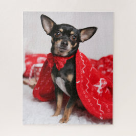 Puzzle Navidades Perro de cachorro negro y tan chihuahua