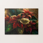 Puzzle Navidades Poinsettias<br><div class="desc">Bello rompecabezas de Navidades rojos y dorados desafiará a toda la familia.</div>