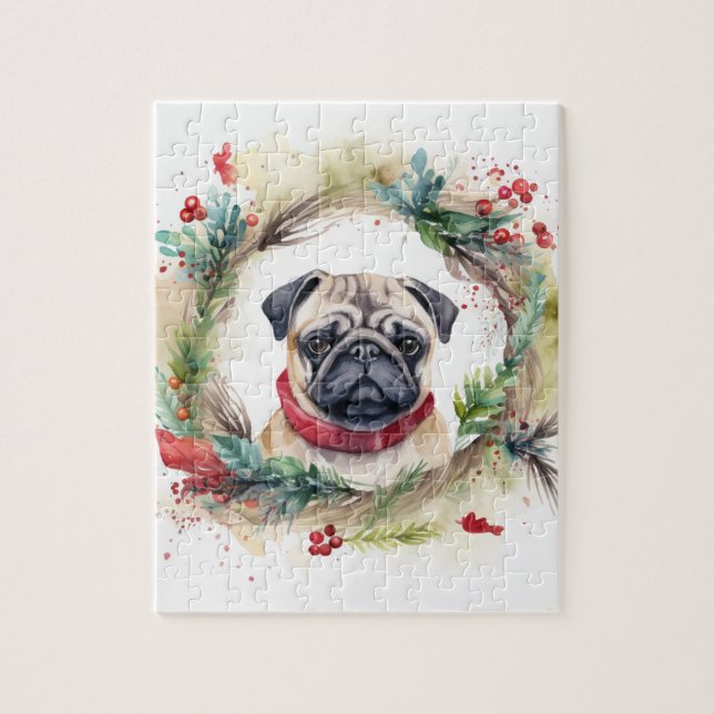 Puzzle Navidades Pug Wreath Festix Pup (Vertical)
