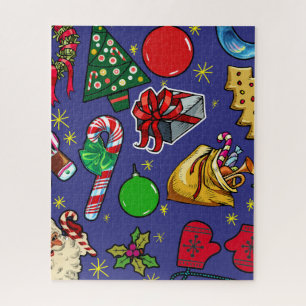 Puzzle Navidades retro Vintage color azul rojo verde