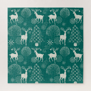 Puzzle Navidades rojos festivos, bosque invernal.