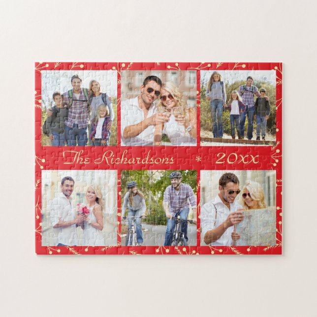 Puzzle Navidades rojos personalizados 6 Collages de fotos (Horizontal)