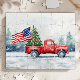 Puzzle Navidades rojos vintage Bandera del árbol de Navid