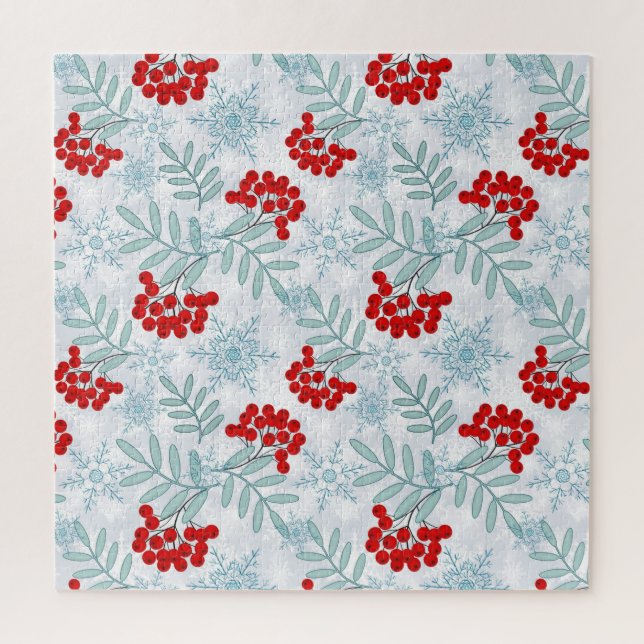 Puzzle Navidades, Rowan, rojo, blanco, copos de nieve (Vertical)