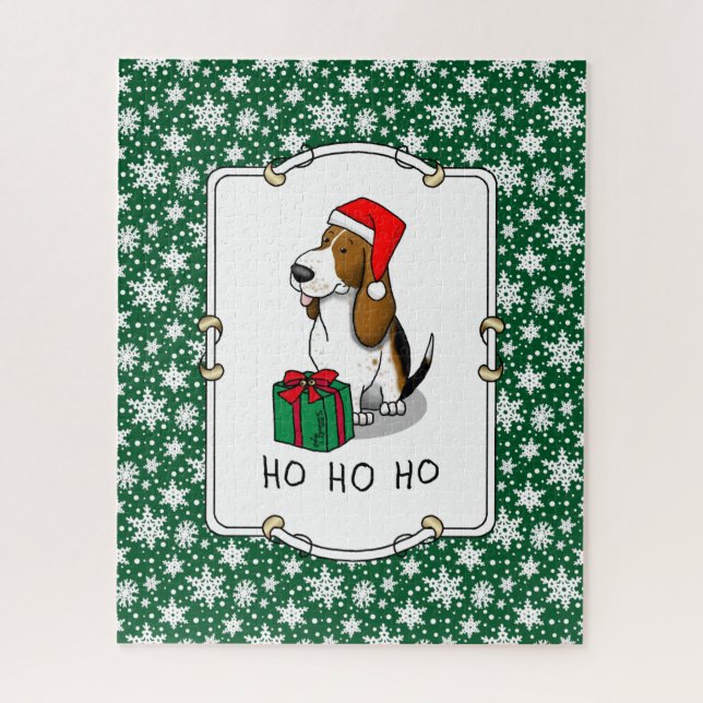 Puzzle Navidades Santa Basset Hound (tri color 1) Cute (Vertical)