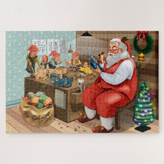 Puzzle Navidades Santa Elves Monograma Tradición folclóri (Horizontal)