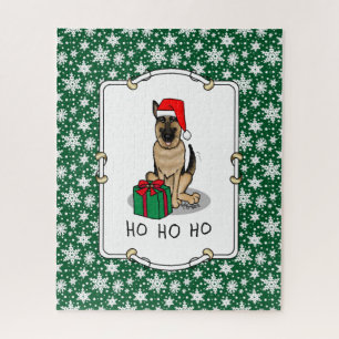 Puzzle Navidades Santa Hat German Shepherd Dog Cute