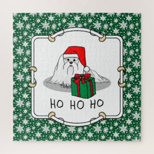 Puzzle Navidades Santa Hat Perro maltés Cute gracioso