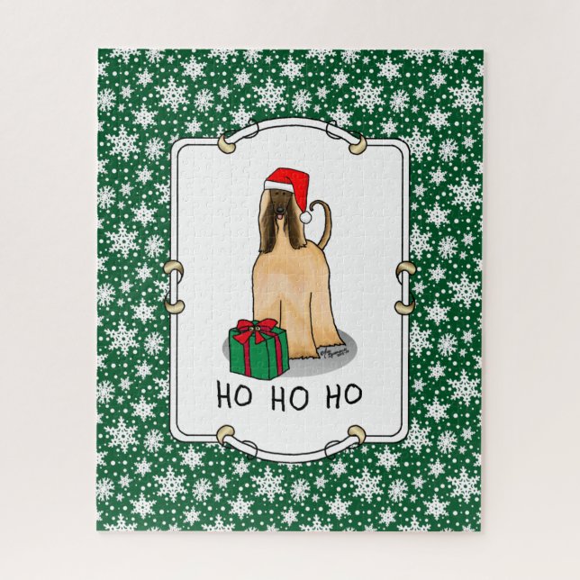 Puzzle Navidades Santa Hat Perro perro hebilla afgana (Vertical)
