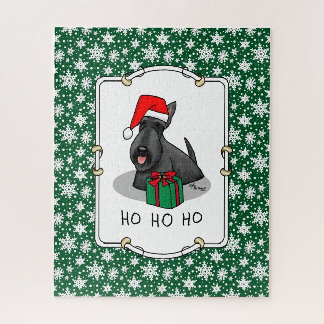 Puzzle Navidades Santa Hat Scottish Terrier (negro) (Vertical)