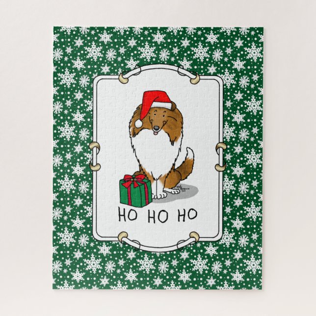 Puzzle Navidades Santa Hat Shetland Sheepdog (estable) Cu (Vertical)