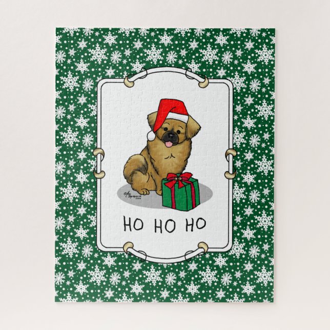 Puzzle Navidades Santa Hat Tibetan Spaniel (Brown Cute) (Vertical)