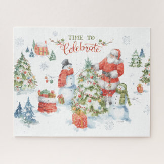 Puzzle Navidades Santa Snowmen celebran la acuarela