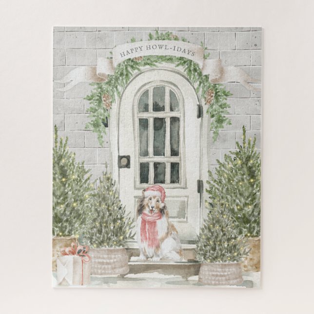 Puzzle Navidades Sheltie Front Porch (Vertical)