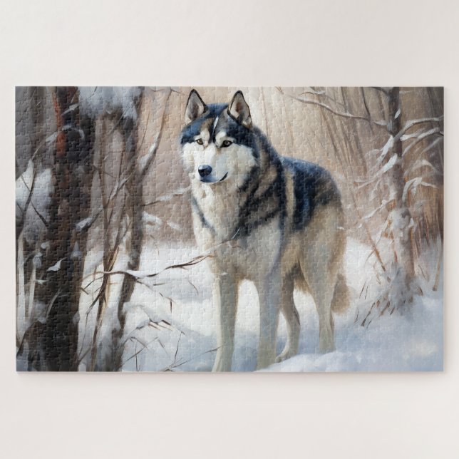 Puzzle Navidades Siberian Husky Let It Snow (Horizontal)