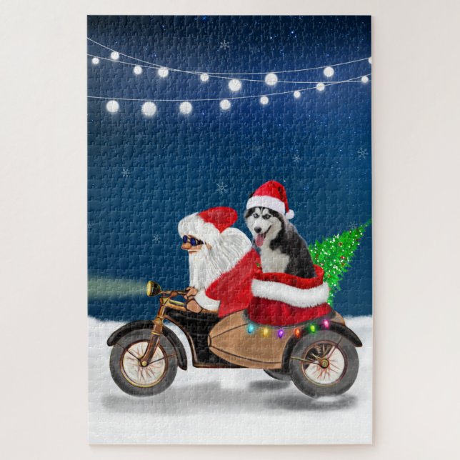 Puzzle Navidades siberianos de Husky Dog Santa Claus (Vertical)