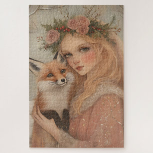 Puzzle Navidades singulares vintage Chica de escena y Fox