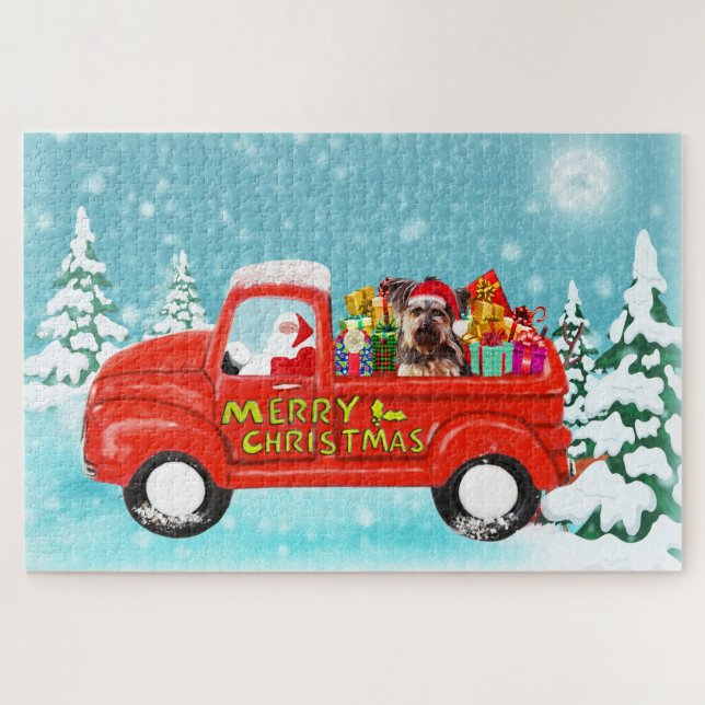 Puzzle Navidades Terrier de Yorkshire Santa Delivery Truc (Horizontal)