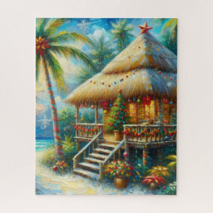 Puzzle Navidades Tropical Hut Palm Tree Beach Lights