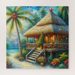 Puzzle Navidades Tropical Hut Palm Tree Beach Lights