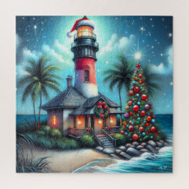 Puzzle Navidades tropicales caprichosos faro rojo Verde a