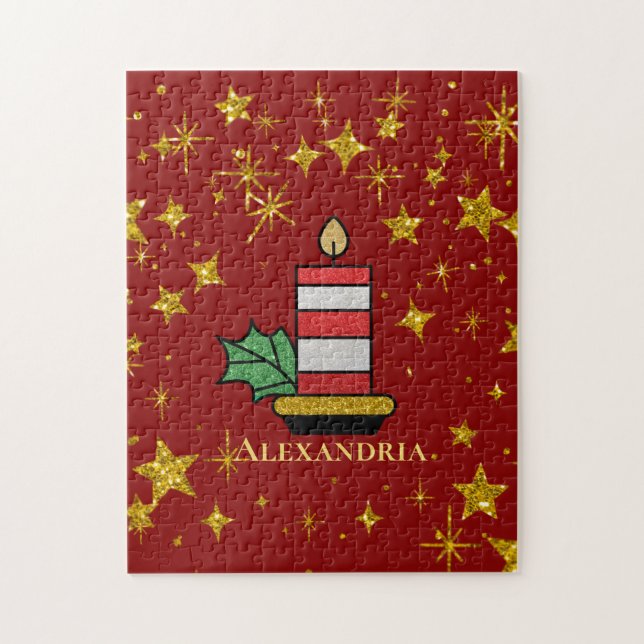 Puzzle Navidades Vacaciones Candle Gold Stars Personaliza (Vertical)