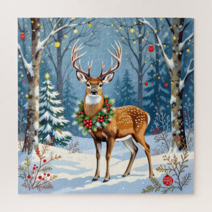 Puzzle Navidades venados en un bosque de invierno festivo
