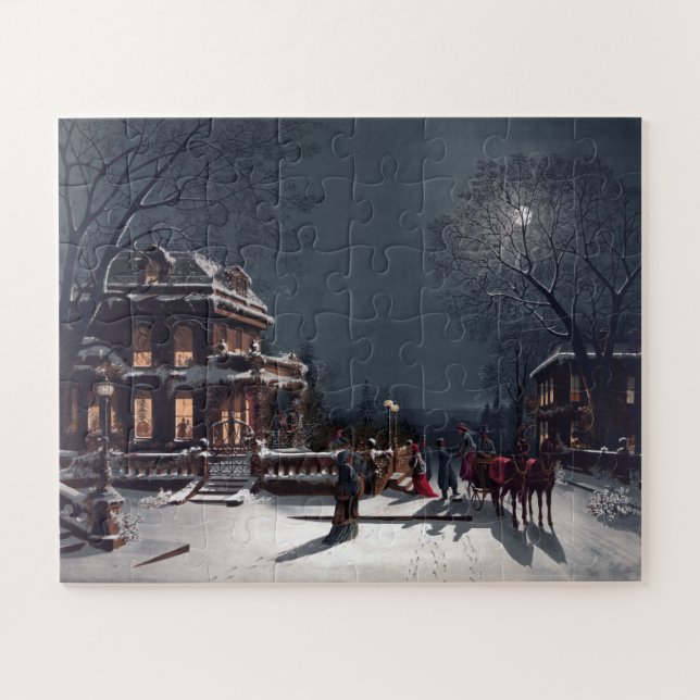 Puzzle Navidades victorianos llegan a Fiesta en transport (Horizontal)