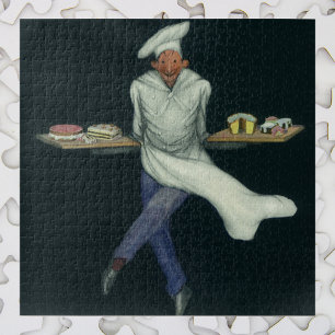 Puzzle Negocio de Comida Antigüa, Panadero con Postres de