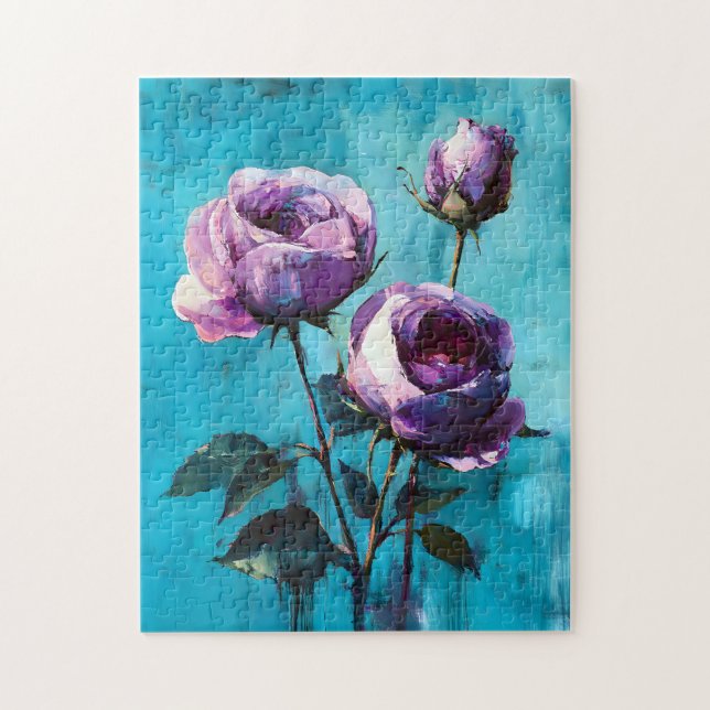 Puzzle Negrita Rosas morados en azul (Vertical)