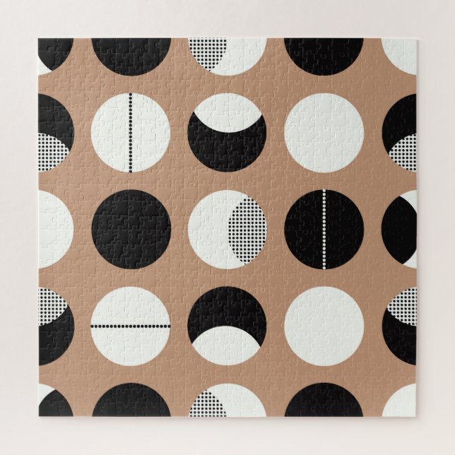 Puzzle Negro, círculos blancos, fondo marrón. (Vertical)
