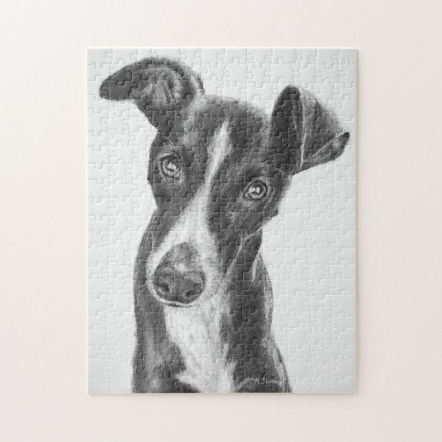 Puzzle Negro de Whippet con el resplandor blanco (Vertical)