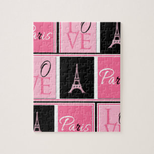 Puzzle Negro del rosa del amor de la torre Eiffel de