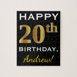 Puzzle Negro, Faux Gold 20 cumpleaños + Nombre personaliz
