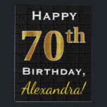 Puzzle Negro, Faux Gold 70th Birthday   Nombre personaliz<br><div class="desc">Este sencillo diseño de rompecabezas presenta el mensaje "Feliz cumpleaños número 70",  con el "70" en falso aspecto dorado. También incluye un nombre personalizado y un fondo de color negro. Se podría dar a alguien que esté celebrando su septuagésimo cumpleaños. [~Z0000065]</div>
