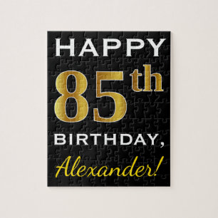 Puzzle Negro, Faux Gold 85 cumpleaños + Nombre personali