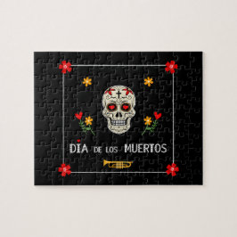 Puzzle Negro gótico Dia de los Muertos Flor de azucar