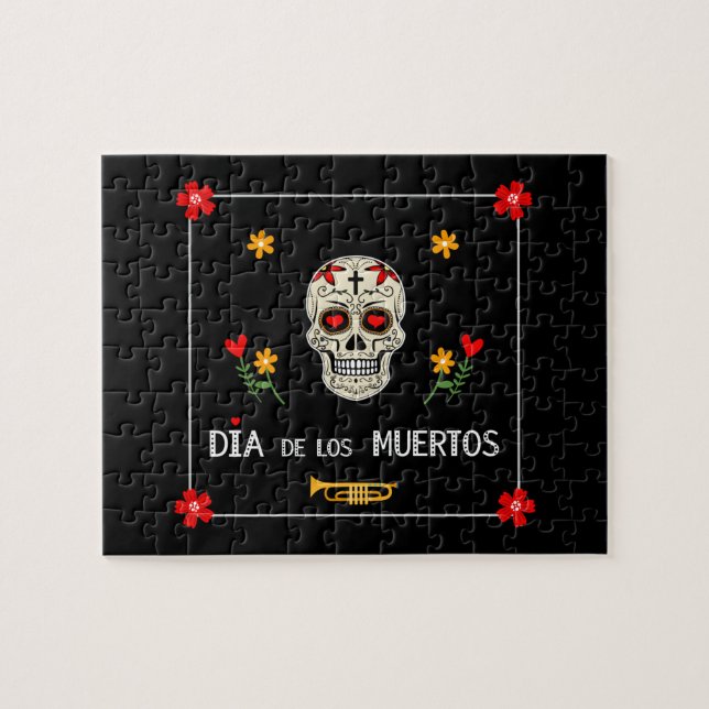 Puzzle Negro gótico Dia de los Muertos Flor de azucar (Horizontal)