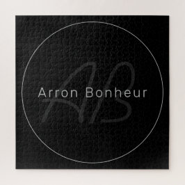 Puzzle Negro y gris moderno | Nombre de Guay y Monograma