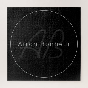 Puzzle Negro y gris moderno   Nombre de Guay y Monograma