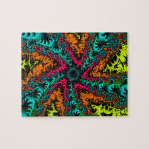 Puzzle Neón   Arte fractal azul y Naranja
