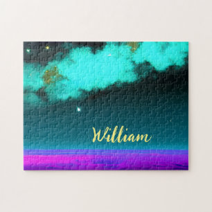 Puzzle Neon Cosmic Cloudscape con estrellas Twinkling