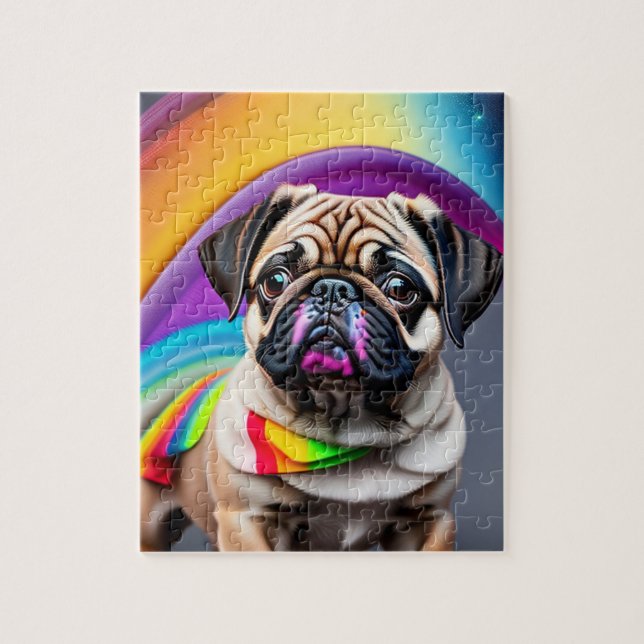 Puzzle Neon Cute Pug colorido (Vertical)